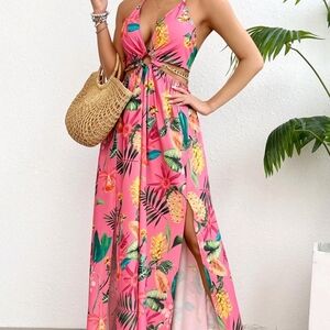 Tropical Pink Floral Maxi Dress